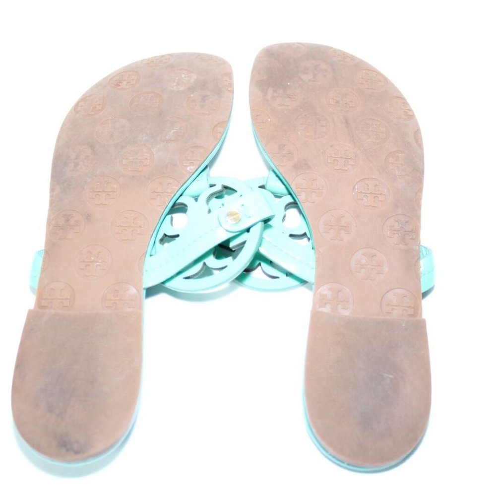 Tory Burch Miller Slip On Logo Sandals Teal Women's Size 7 *Read* H13062 - Picture 3 of 12